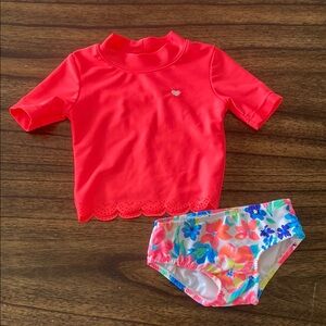 Carter’s Baby Girl Swim Set Neon Pink Rash Guard & Floral Bikini Bottoms 6–9 M